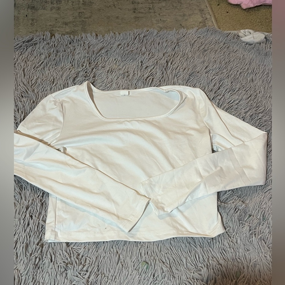 SHEIN White Fitted Crop Long Sleeve Blouse